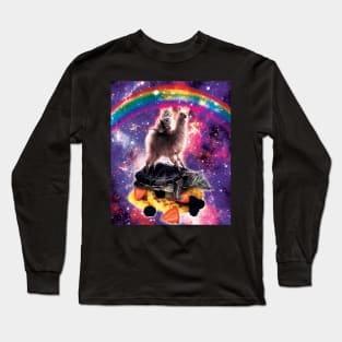 Space Cat Llama Turtle Riding Waffles Long Sleeve T-Shirt